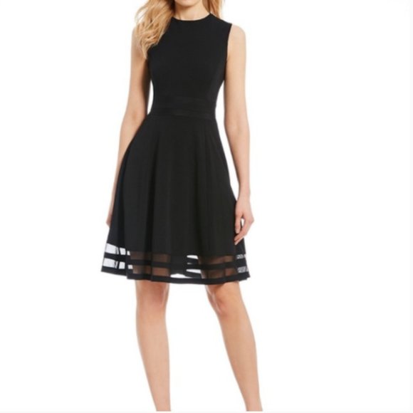 Calvin Klein Dresses & Skirts - Calvin Klein Illusion Stripe Hem Black sz 14 Sleeveless Fit + Flare Dress